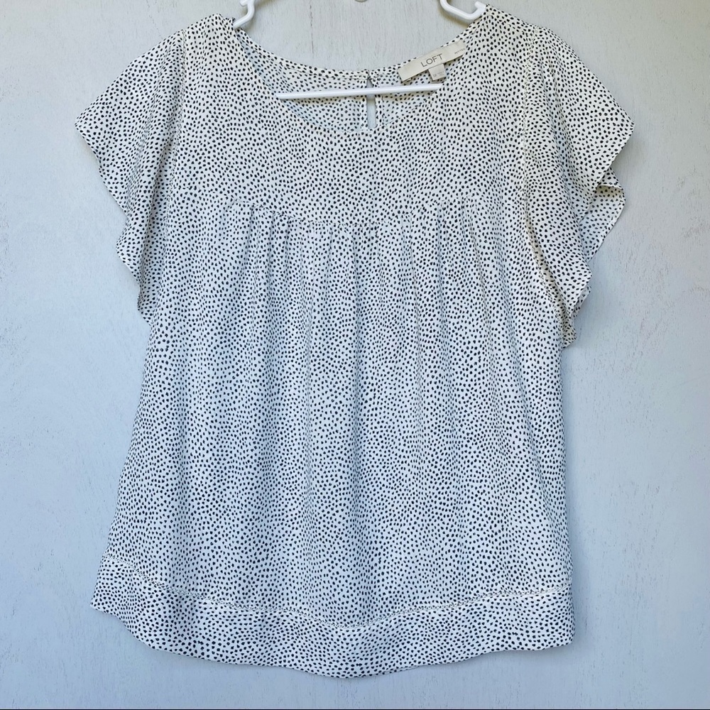 LOFT Black & White Polka Dot Ruffle Blouse